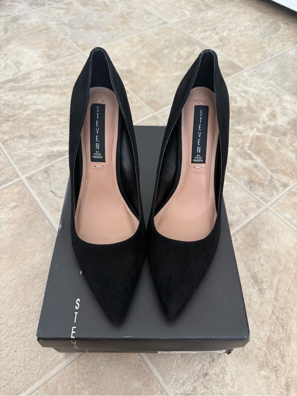 Steven By Steve Madden Black Suede Pointed-Toe Pumps